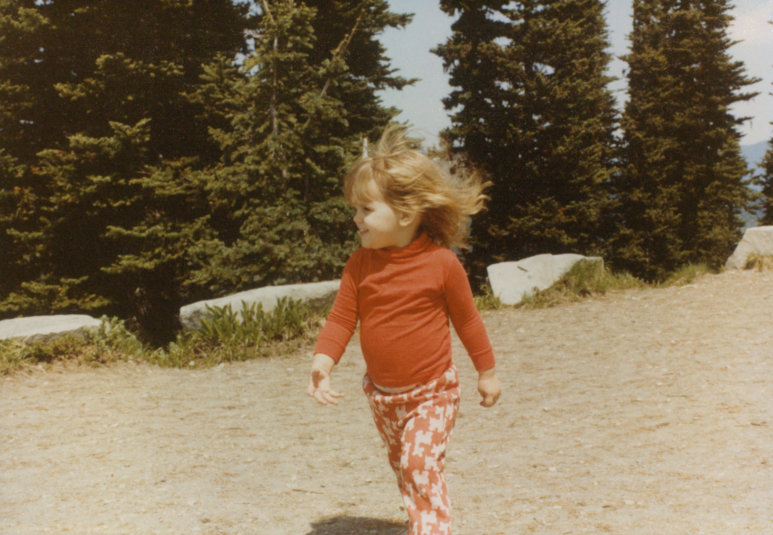 Little Brooks Bell strutting outdoors in Alaska as a toddler