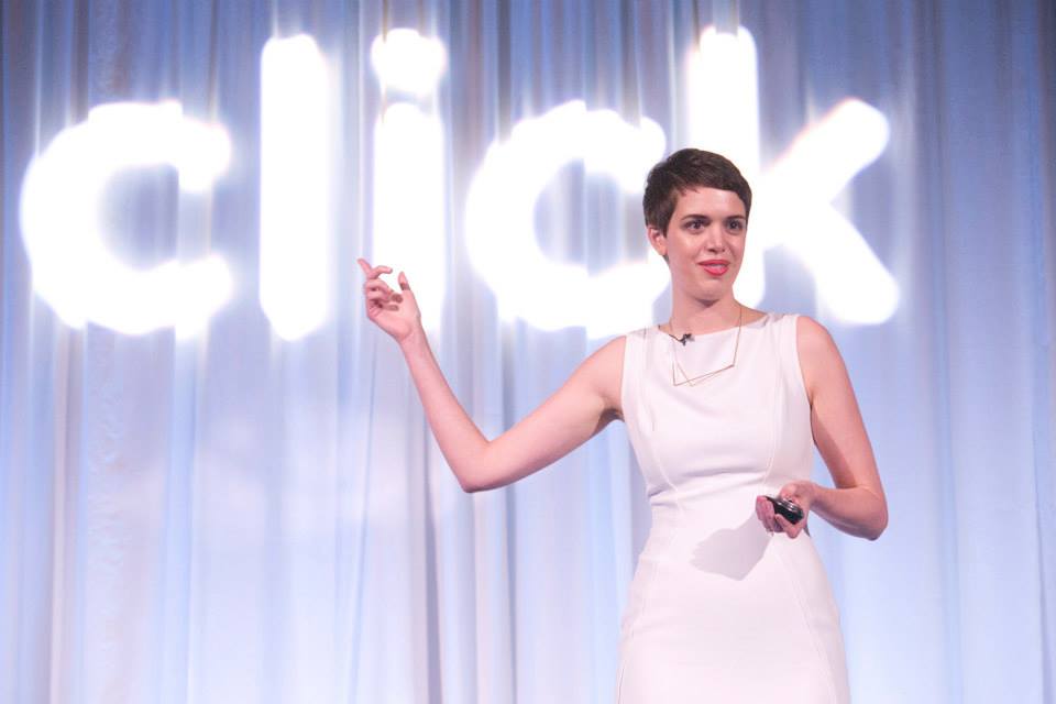 Brooks Bell delivering a keynote at Click Summit